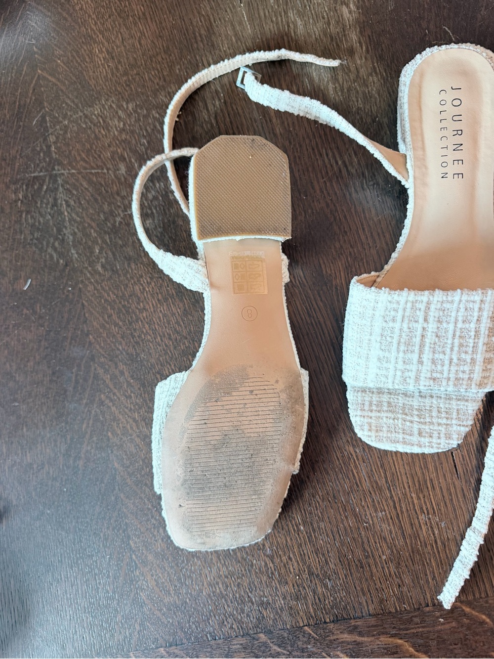 Journee Collection Cream Tweed Slide Mules with Ankle Tie - Picture 5 of 5